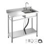 Stainless steel freestanding kitchen sink with mixer tap, 1000x500 mm, single bowl, left, commercial