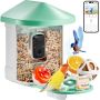 Smart bird feeder with 2K HD camera, solar powered, green