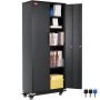 Metal locker with wheels, 190.5 cm, black