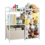 Children's 2-tier bookshelf with fabric toy box, white