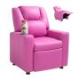 Children's reclining chair with cup holder, pink, PU leather