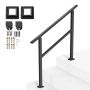 Outdoor stair railing, black carbon steel, 2-3 step set