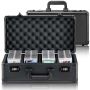 Box with graduated cards, 4 compartments, lock and foam dividers, holds up to 999 cards