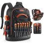 Tool backpack with 64 pockets, sturdy base and laptop compartment