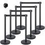 Crowd control pole set, 8 pieces, black tape, metal base