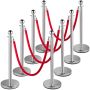 Crowd control barrier, 8-piece set, silver, with red rope