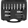 Ring drill set, 13 pcs., HSS, 2.5 cm depth, carrying case