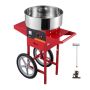 Electric cotton candy machine with trolley, 1000W, red, stainless steel bowl