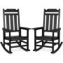 2 pcs black HIPS porch rocking chairs with armrests, up to 400 lbs