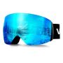 OTG rimless ski goggles, spherical lenses with blue revo coating, TPU frame