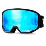 OTG ski goggles with cylindrical ice blue lenses, TPU frame, ventilation