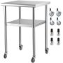 Stainless steel workbench, 61x61x91 cm, adjustable shelf, casters