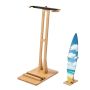 Vertical wooden surfboard stand with padding, adjustable