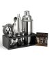 Cocktail shaker set, 13 pieces, stainless steel with bamboo stand