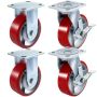 4 pcs. casters 15.24x5.08 cm, 2 fixed + 2 swivel with brakes, polyurethane, iron plate