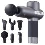 Mini percussion massage gun with 5 speed levels and 6 heads