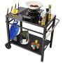 Outdoor grill cart with double shelf, black, with wheels