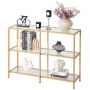 3-tier gold glass console table with tempered glass top