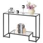 Two-Tier Black Glass Console Table with Iron Legs