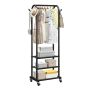 Rolling clothes rack with hanging rod and shelves, carbon steel, 45 kg
