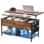 Liftable brown rectangular coffee table 100 cm with USB and lighting