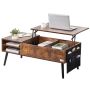 Liftable Rectangular Coffee Table with Storage, 39.4 Inch, Brown