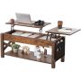 Liftable Brown Rectangular Coffee Table, 47.5 Inch with Storage Compartments