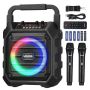 Portable bluetooth karaoke machine with 2 microphones, 20 W, 6.5 inches, LED light, USB, AUX