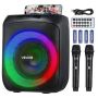 Portable 30W karaoke machine with 6.5" Bluetooth speaker and 2 wireless microphones