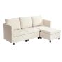 Modular sectional sofa with hidden storage, beige, solid wood frame