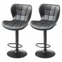 Bar stool set of 2, adjustable black PU leather chairs without armrests