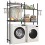 Adjustable black 4-tier washing machine shelf with hooks