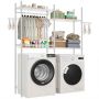 Adjustable 4-tier white shelf with hanger for washing machine and dryer