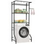 Above washing machine shelf with hooks, 3 tiers, black