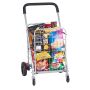 Foldable silver shopping trolley with wheels, 50 kg capacity