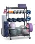 Yoga mat storage rack, steel with hooks and wheels