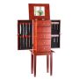 Standing wooden jewelry cabinet with mirror and drawers