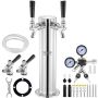 Beer keg tower set with two tap dispenser, stainless steel, with S system connection