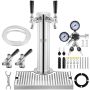 Beer keg tower dispenser, stainless steel, two taps, with drip tray