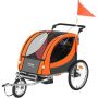 Children's double bike trailer 2in1 with canopy, orange-gray