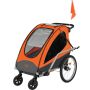 Children's double bike trailer with canopy, orange and gray