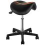Saddle chair with wheels, height adjustable, black PU leather, ergonomic