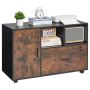 Wooden mobile filing cabinet with shelves, lockable, brown