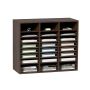 Wooden literature organizer box, 24 compartments, 74x31x62 cm, brown