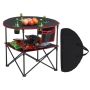 Foldable portable camping table, 600D oxford, black, with 4 cup holders