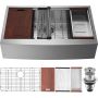 Rustic Style 30 Inch Undermount Stainless Steel Kitchen Sink with Bezel and Accessories