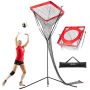 Adjustable volleyball trainer with steel base and portable net