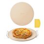 Large 406mm round cordierite pizza baking stone, 17mm thick, with stand