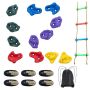 Climbing set for children and adults - 12 tree holders, ratchet straps, ladder and climbing stones