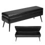 Leather pouf with storage compartment and metal legs, black